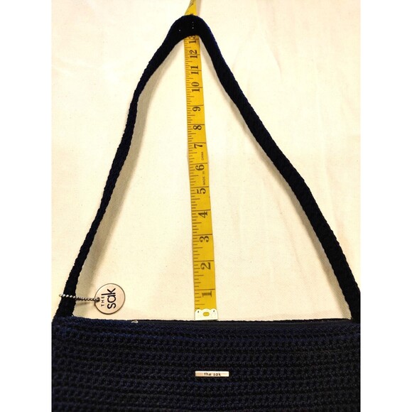 THE SAK Crocheted Shoulder Purse Handbag Small Rectangle Bag Boho Navy, Zipper‎ - Picture 9 of 9